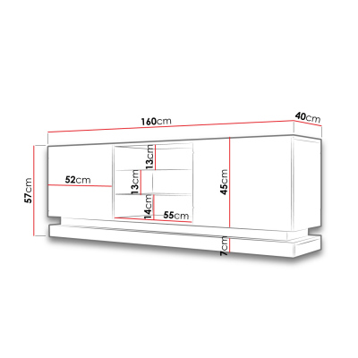 Televizní stolek s LED RGB osvětlením 160 cm LIMA - bílý / lesklý bílý