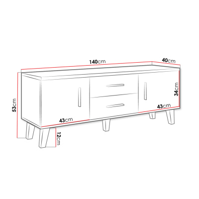 TV stolek 140 cm OLINA - dub sonoma / bílý