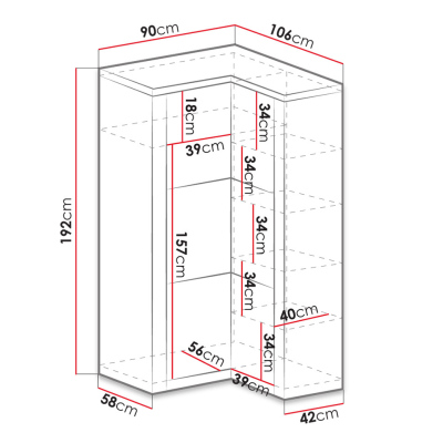 Rohová šatní skříň 104x90 cm CHALAPATA 1 - dub kraft bílý