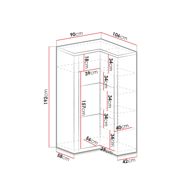 Rohová šatní skříň 104x90 cm CHALAPATA 1 - dub kraft bílý