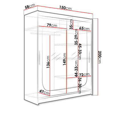 Šatní skříň 150 cm se zrcadlem a LED osvětlením ELADIO 12 - bílá