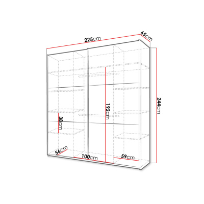 Šatní skříň 225 cm s posuvnými dveřmi a zrcadlem MATURIN - bílá