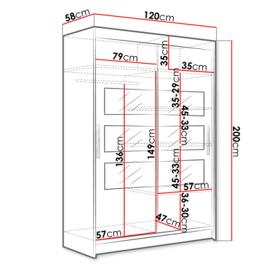 Šatní skříň 120 cm se zrcadlem a LED osvětlením GASPARA 5 - bílá