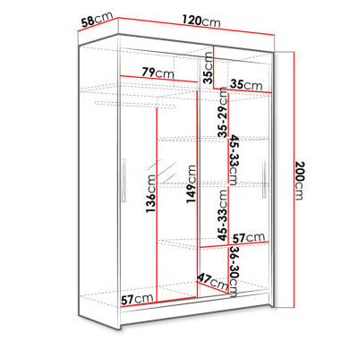 Šatní skříň 120 cm se zrcadlem a LED osvětlením GASPARA 6 - bílá