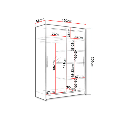 Šatní skříň 120 cm se zrcadlem a LED osvětlením GASPARA 6 - bílá