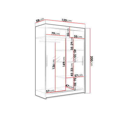 Šatní skříň 120 cm se zrcadlem a LED osvětlením GASPARA 7 - dub lanýž