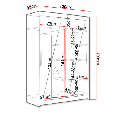 Šatní skříň 120 cm se zrcadlem a LED osvětlením GASPARA 8 - dub lanýž