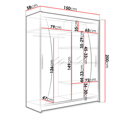 Šatní skříň 150 cm se zrcadlem a LED osvětlením ELADIO 10 - dub sonoma