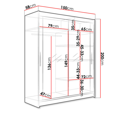 Šatní skříň 150 cm se zrcadlem a LED osvětlením ELADIO 11 - hnědá