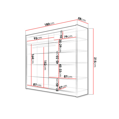 Šatní skříň 180 cm s posuvnými dveřmi a LED RGB osvětlením VILMA 4 - bílá / černá
