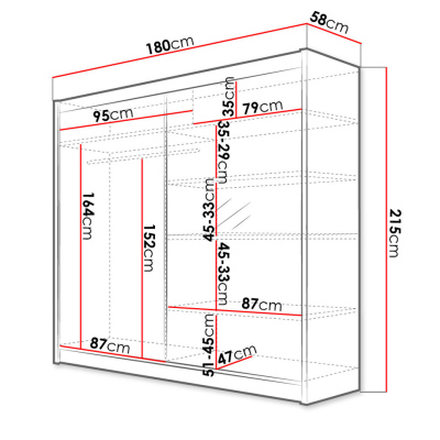 Šatní skříň 180 cm se zrcadlem a LED RGB osvětlením VILMA 1 - bílá / černá