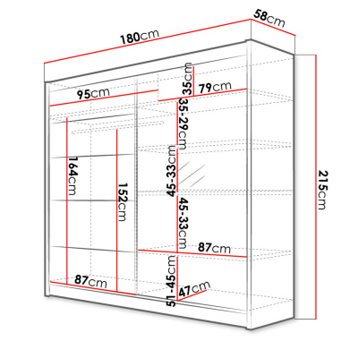 Šatní skříň 180 cm se zrcadlem a LED RGB osvětlením VILMA 3 - černá / bílá