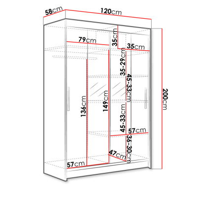 Šatní skříň 120 cm se zrcadlem a LED osvětlením GASPARA 2 - bílá