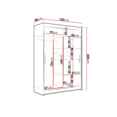 Šatní skříň 120 cm se zrcadlem a LED osvětlením GASPARA 2 - bílá
