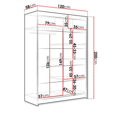 Posuvná šatní skříň 120 cm s LED RGB osvětlením SAMANRE 4 - hnědá