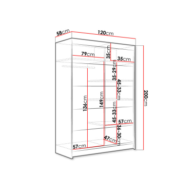 Posuvná šatní skříň 120 cm s LED RGB osvětlením SAMANRE 4 - hnědá