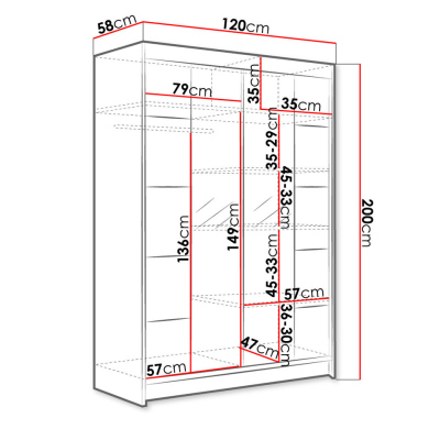 Posuvná šatní skříň 120 cm se zrcadlem a LED RGB osvětlením SAMANRE 5 - hnědá