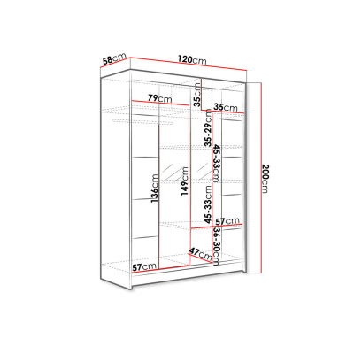 Posuvná šatní skříň 120 cm se zrcadlem a LED RGB osvětlením SAMANRE 5 - hnědá