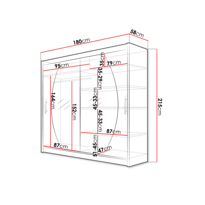 Šatní skříň 180 cm se zrcadlem a LED osvětlením FLORENCIO 4 - bílá