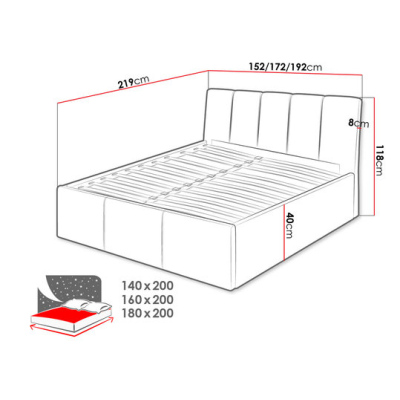 Čalouněná manželská postel 160x200 TRALEE - šedá