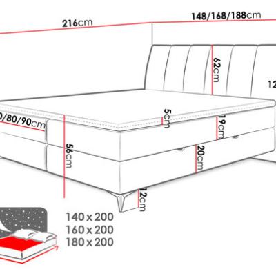 Kontinentální manželská postel 140x200 TALLOW - béžová + topper ZDARMA