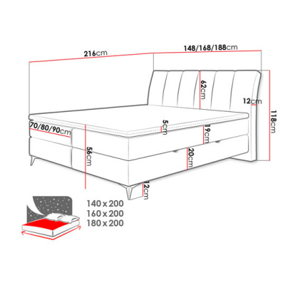 Kontinentální manželská postel 140x200 TALLOW - béžová + topper ZDARMA