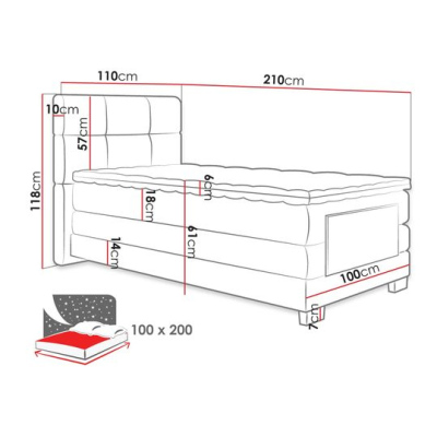 Jednolůžková boxpringová elektrická postel 100x200 NAVAN - šedá + topper ZDARMA