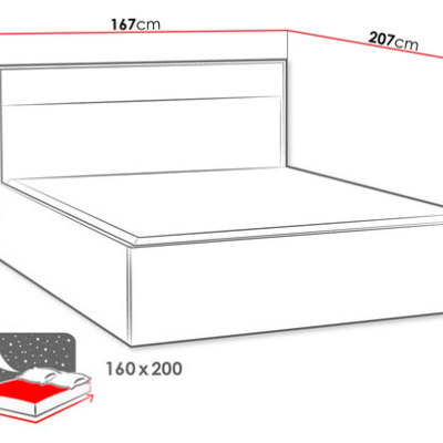 Manželská postel bez matrace s LED osvětlením 160x200 SUCRE - ořech hikora