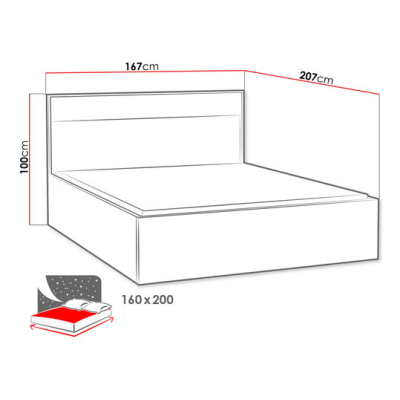 Manželská postel bez matrace s LED osvětlením 160x200 SUCRE - ořech hikora / dub