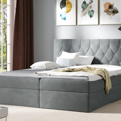 Postel boxspring TIBOR - 160x200, šedá + topper ZDARMA