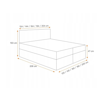 Postel boxspring s prošívaným čelem EUGENA - 180x200, žlutá + topper ZDARMA