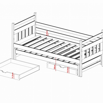 VÝPRODEJ - Dětská postel se šuplíky 90x190 DEBRA - popel