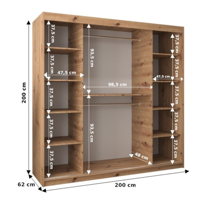 Šatní skříň ENNI - šířka 200 cm, dub artisan / černá