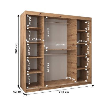 Šatní skříň ENNI - šířka 200 cm, dub artisan / černá