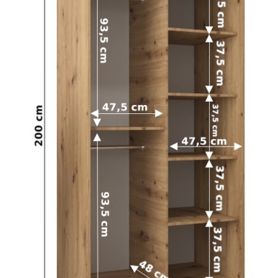 Šatní skříň ENNI - šířka 100 cm, bílá / černá