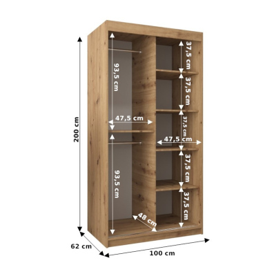 Šatní skříň ENNI - šířka 100 cm, bílá / černá