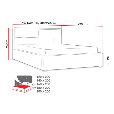 Manželská postel s roštem 200x200 IVENDORF 2 - šedá 1