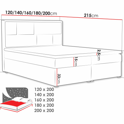 Boxpringová manželská postel s úložným prostorem 160x200 IVENDORF 1 - černá + topper ZDARMA