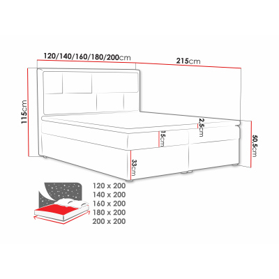 Boxpringová manželská postel s úložným prostorem 160x200 IVENDORF 1 - černá + topper ZDARMA