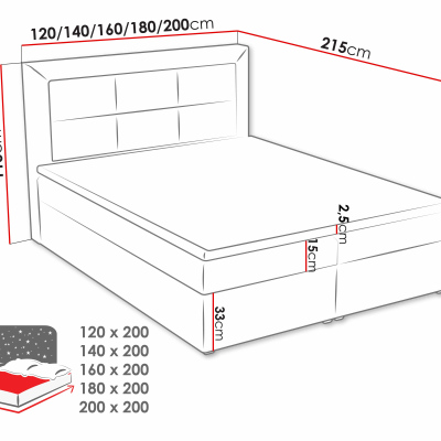 Boxpringová manželská postel s úložným prostorem 140x200 PALIGEN 1 - světlá šedá + topper ZDARMA