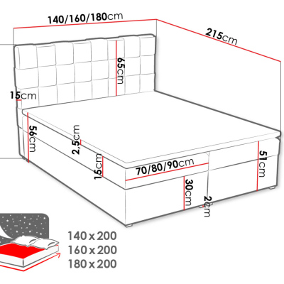 Kontinentální manželská postel 180x200 WARNOW 1 - světlá hnědá + topper ZDARMA