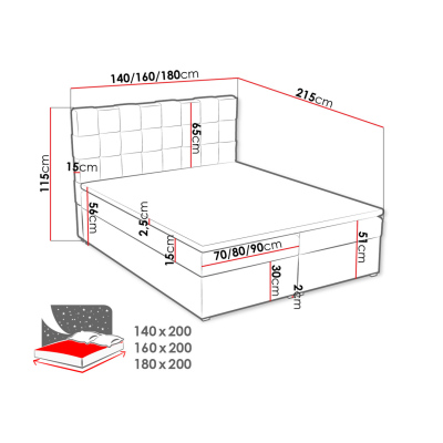 Kontinentální manželská postel 180x200 WARNOW 1 - světlá hnědá + topper ZDARMA