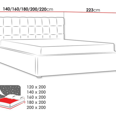 Čalouněná manželská postel s roštem 200x200 WARNOW 2 - světlá šedá