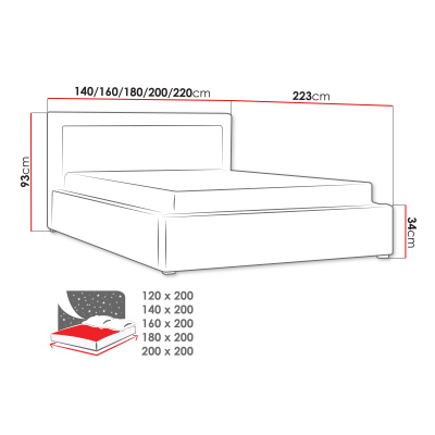 Manželská postel s úložným prostorem a roštem 140x200 PALIGEN 2 - modrá