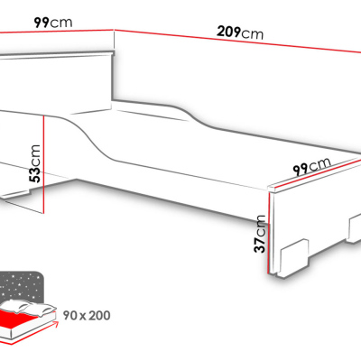 Dětská postel 90x200 LORCH - bílá / buk