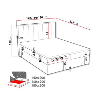 Kontinentální manželská postel 180x200 TARNEWITZ 1 - růžová + topper ZDARMA