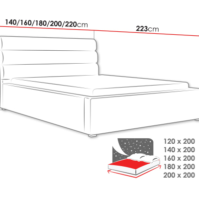 Manželská čalouněná postel s roštem 200x200 BORZOW - šedá 1