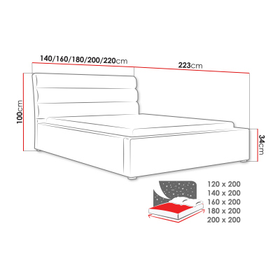 Manželská postel s úložným prostorem a roštem 140x200 BORZOW - modrá