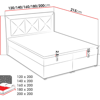 Manželská kontinentální postel 180x200 GOSTORF 2 - světlá šedá + topper ZDARMA