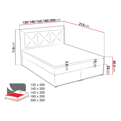 Manželská kontinentální postel 180x200 GOSTORF 2 - světlá šedá + topper ZDARMA